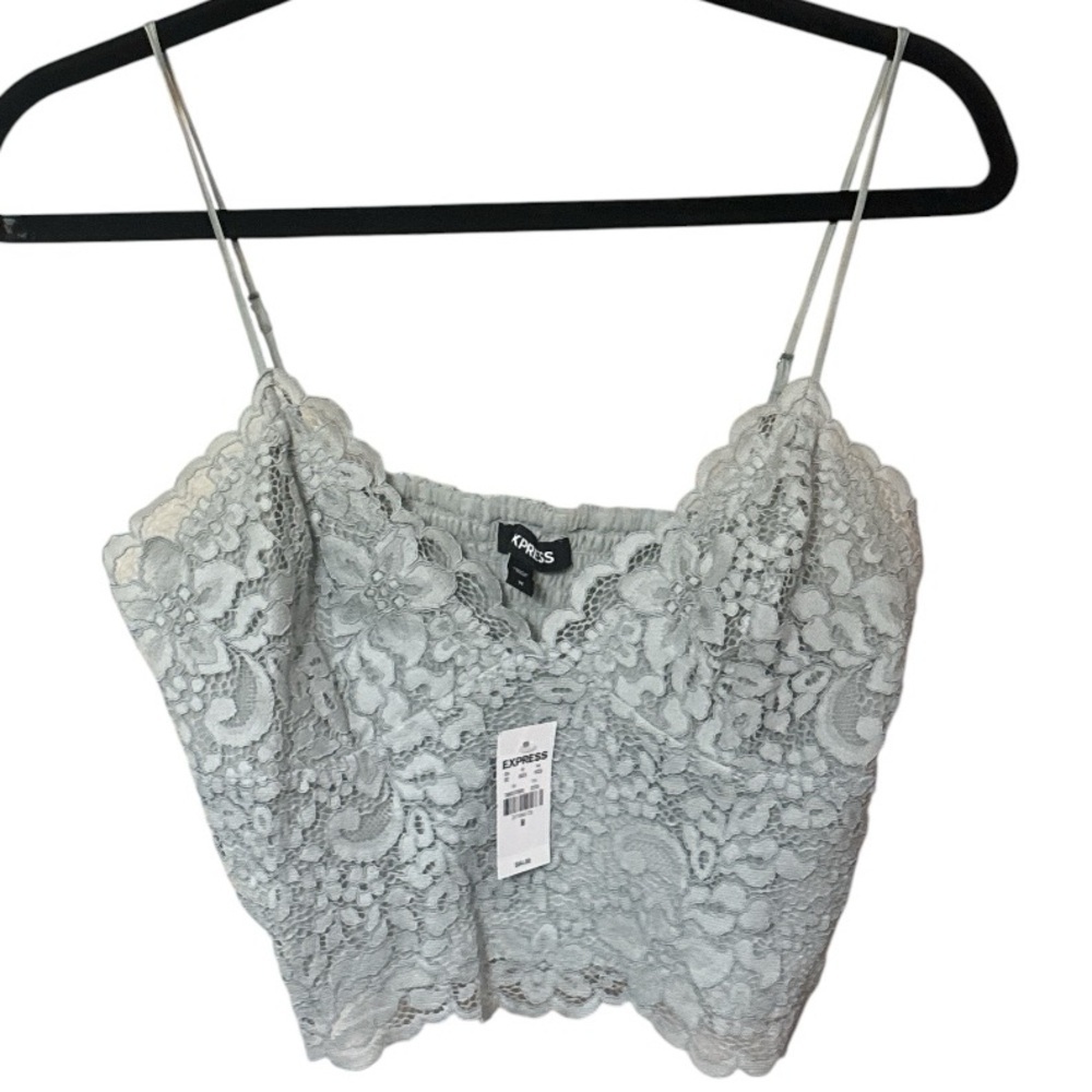 Express Lace Cropped Cami Coquette Festival Milkmaid Allover Mint NWT Medium